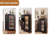 Fluted Coffee Bar Cabinet with Mini Fridge Space & Charging Station, Home Bar Cabinet with Hidden W2917P517152