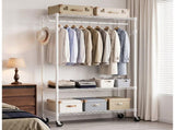 Heavy Duty Rolling Garment Rack, 3 Tiers Adjustable Wire Shelving Clothes Rack with Rods and Side 35763212