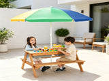 3-in-1 Kids Picnic Table with Adjustable Umbrella, Fir Wood Outdoor Activity Table Set with 41139783