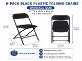 6 Pack Plastic Folding Chairs Black Heavy Duty Indoor Outdoor Portable Stackable Chairs for Party 47120347