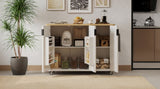 K&K 51" Fluted Kitchen Island with Drop Leaf, Farmhouse Accent Kitchen Island on Wheels with N707P221446W
