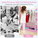 Pink Kids Wardrobe - 37"x15"x39.5" Size, 1 Solid Wood Hanger 1 Upper Shelf 2 Bottom 63793997