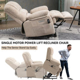 23" Seat Width and High Back Large Size Beige Chenille Power Lift Recliner Chair with 8-Point W1803P236297