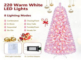 6 FT Pre-Lit Flocked Pink Christmas Tree with 8 Lighting Modes Warm White LED Lights, Hinged 79348365