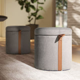 Brandy 14" Round Upholstered Storage Ottoman with Leather Accent, Uptown Gray B2719P269256