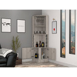 Syrah Corner Bar Cabinet, Eight Bottle Cubbies, Double Door, Two Open Shelves B070P211049