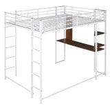 ZNTS Full Size Metal Loft Bed with 2 Shelves and one Desk ,White 88167022