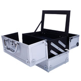 SM-2176 Aluminum Makeup Train Case Jewelry Box Cosmetic Organizer with Mirror 9"x6"x6" Silver 66231158