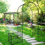 ZNTS Metal Garden Arch with two plant stands 79.5'' Wide x 86.6'' High Climbing Plants Support Rose Arch W158681135