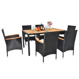 ZNTS 7 Piece Patio Dining Set, Outdoor Patio Conversation Set with Acacia Wood Table Top and Rattan 90467533