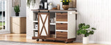 K&K 55.5" Farmhouse Kitchen Island with Drop Leaf, Kitchen Storage Island with Barn Door, Power N707P288229W
