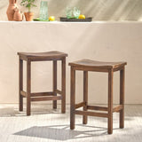 Outdoor Acacia Wood Counter Height Barstool, Set of 2, Mahogany Brown Finish N772P248351T