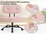 Armless Office Chair Adjustable PU Leather Desk Chair with Wheels Padded Low-Back Swivel Vanity 93304772