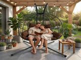 Double Hanging Egg Chair wth Stand, Patio Hammock Swing Chair with Cushion Loveseat for Bedroom, W2500P320405