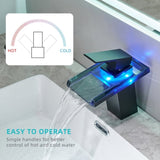 Bathroom Sink Faucet LED Light 3 Colors Changing Waterfall Glass Spout Hot Cold Water Mixer Single W1932P147712
