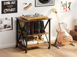 Record Player Stand with Charging Station, 3-Tier Adjustable Shelf Rolling Turntable Stand 18451643