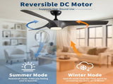 56" Modern Farmhouse Reversible Quiet Motor Ceiling Fan Light with Dark Gray ABS Blades W1367P418170