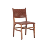 Upholstered Dining Chair Set of 2, Genuine Leather Woven Side Chair, Rustic Hardwood Frame, Brown B011P198369