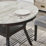 Mella Round Wood Dining Table with Shelf, 48" Faux Marble Top, Dark Espresso Finish T2574P246578