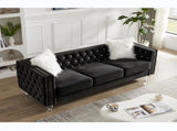 Black, Three-seater Sofa, Velvet Crystal Buckle Upholstery Sofa, Crystal Feet, Removable Cushion, 70232519