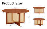 A natural and elegant deep red wooden coffee table with artificial rattan decorations, perfect for a W1512P363031