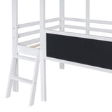 ZNTS Twin Size Loft Bed with Ladder and Slide, House Bed with Blackboard and Light Strip on the Roof, 96498057