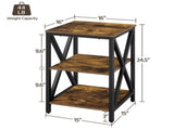 Industrial 3-Tier Wooded End Table with Metal Frame for Living Room, Rustic Brown 47629286