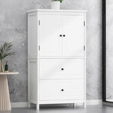 Bathroom Storage Cabinet, Cabinet with Two Doors and Drawers, Adjustable Shelf, MDF Board, White N725P188460K