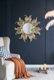 38" Sunburst Metal Decorative Mirror with Gold Finish, Boho Wall Decor Sun Mirror for Living Room W2078124327