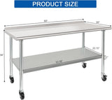 Stainless Steel Table 30 x 60 Inches Metal Prep Table with Wheels Casters Adjustable Undershelf W1192P293662