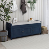 Storage Bench with 3 Shutter-shaped Doors, Shoe Bench with Removable Cushion and Hidden Storage 51949526