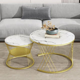 ZNTS ON-TREND Φ27.5'' & Φ17.7'' Nesting Coffee Table with Marble Grain Table Top, Golden WF320405AAK