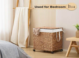 100L 2-Section Laundry with Lid and Wheels, Woven Natural Water Hyacinth Rolling Laundry 22283701