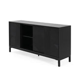 Mirod Modern Geometric Accent Cabinet,Vertical Striped Design with Sliding Doors,High-Quality Wood N760P253319B