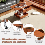 Modern Extended Coffee Table with Wheels, Folding Coffee Table with 1 drawer and 2-Tier Storage, GL-N735P231426N
