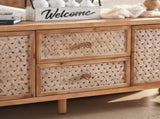 Rattan TV Stand for TVs, Wood TV Stand Mid Century Distressed TV Stand TV Media Console with Drawer W3040P382306