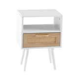 15.75" Rattan End table with drawer and solid wood legs, Modern nightstand, side table for living 64942501