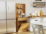 Tall Narrow Fluted Storage Cabinet with 10-Gallon Hidden Trash Bin Compartment, Freestanding W2557P492719