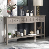 ZNTS TREXM Rustic Entryway Console Table, 60" Long Sofa Table with two Different Size Drawers and Bottom WF281290AAE