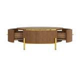 Modern Round Coffee Table with 2 large Drawers Storage Accent Table, Brown, 31.5" N735P338995D