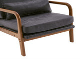 High Back Solid Wood Armrest Backrest Iron Frame Bronzing Cloth Indoor Leisure Chair Dark Grey 44411438