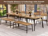 BrownBlack 4-Piece Dining Table Set with Bench & 2 Chairs, Space-Saving Tuck-under Design 57094124