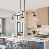 45" Industrial 3-Light Pendant Chandelier with Clear Glass Shades, Black Metal Frame, Adjustable W1340P253586