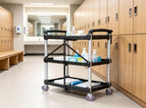 5LBS Heavy Duty Foldable Utility Service Cart, 3 Shelf Plastic Rolling Cart with Lockable Wheels and 08778654