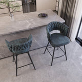 26" Bar Chair Suede Woven Bar Stool Set of 2,Black legs Barstools No Adjustable Kitchen Island W2189P180367