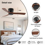 42 Inch Ceiling Fan no light with Remote Control, Low Profile Flush Mount Ceiling Fan without W2352P221669