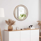 23.62 inches Round Wall Mirror for Bathroom Vanity, Wooden Farmhouse Circle Mirrors for Bedroom, W2295P246678
