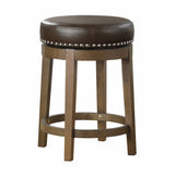 Round Swivel Counter Height Stools Set of 2, Brown Faux Leather 360-degree Swivel Seat Nailhead Trim B011P201565