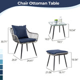 5 Piece Patio Bistro Set with Ottoman, Outdoor Wicker Apartment Balcony Furniture Sets, Rattan Table T2712P305911