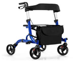 2-in-1 Blue Rollator Walker & Wheelchair - 330 lbs Capacity, 8" PVC Wheels X-Shaped Structure 43466378